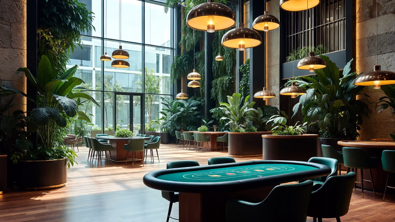 Interface de casino en ligne ecologique moderne avec des icones d'energie verte et des elements naturels